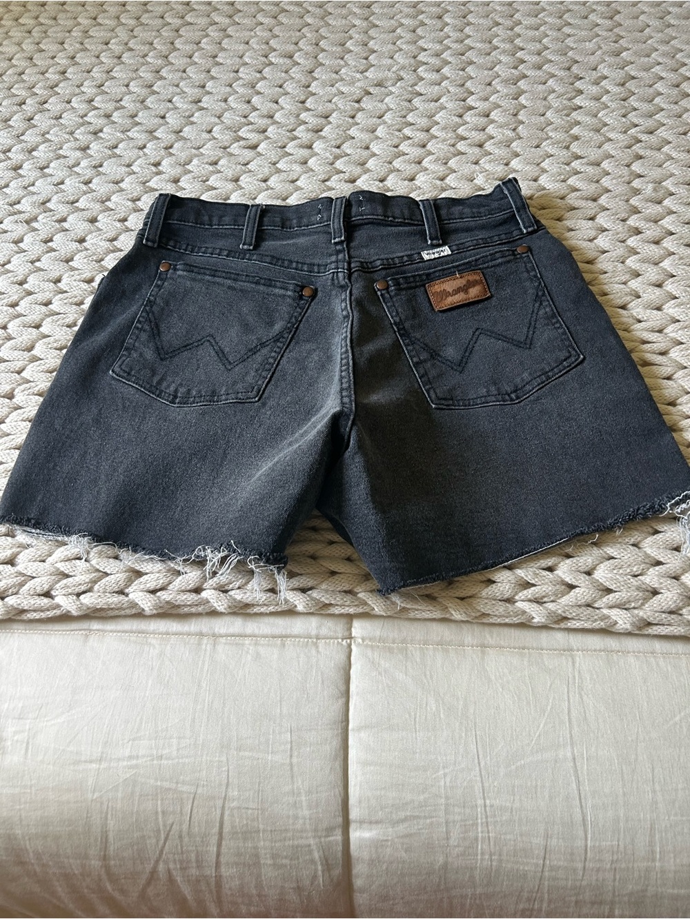 Wrangler x Free People Black Frayed Hem Denim Shorts with stretch